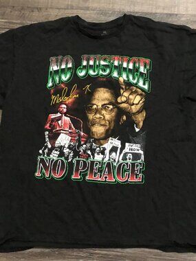 Malcom X No Justice No Peace Men XL Black Graphic Tee T Shirt